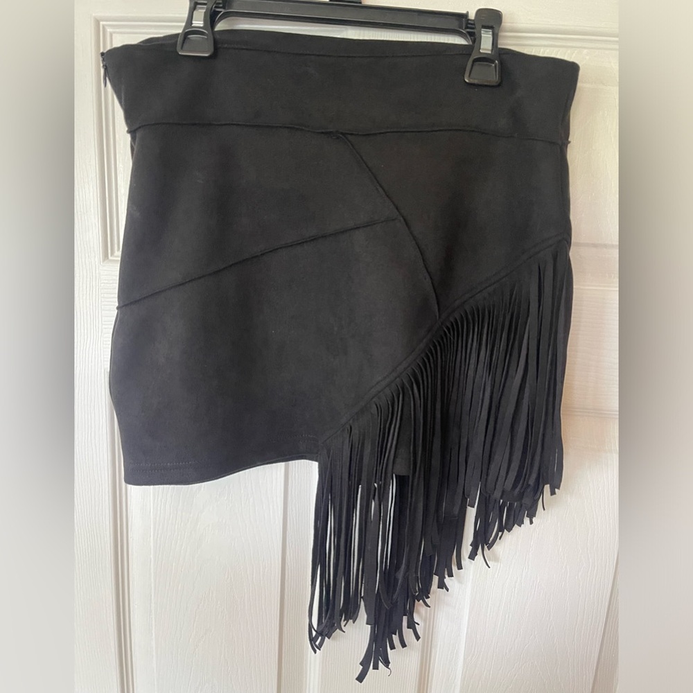 Suede Fringe Skirt